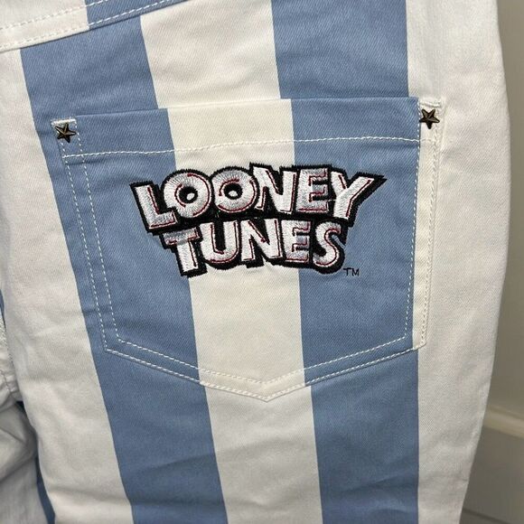 Unique Vintage x Looney Tunes Blue/White Striped Bugs Bunny Cigarette Pants NWT - Picture 6 of 7
